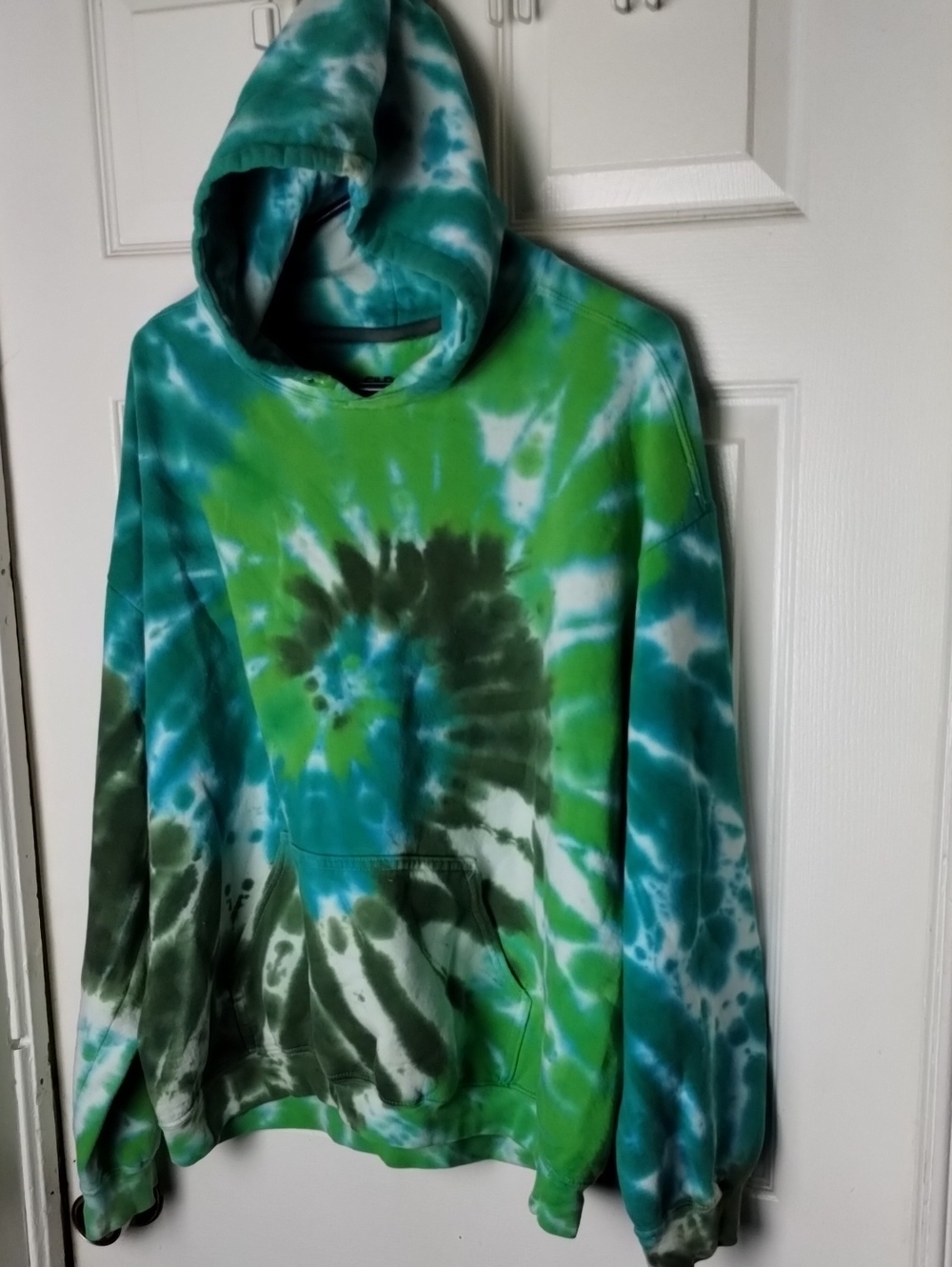 Gildan Green & Teal Tie-Dye Pullover Hoodie Large No Strings
